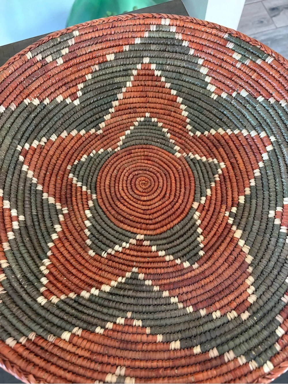 Handwoven Orange and Olive Star Pattern Decorative Basket - Home Accents